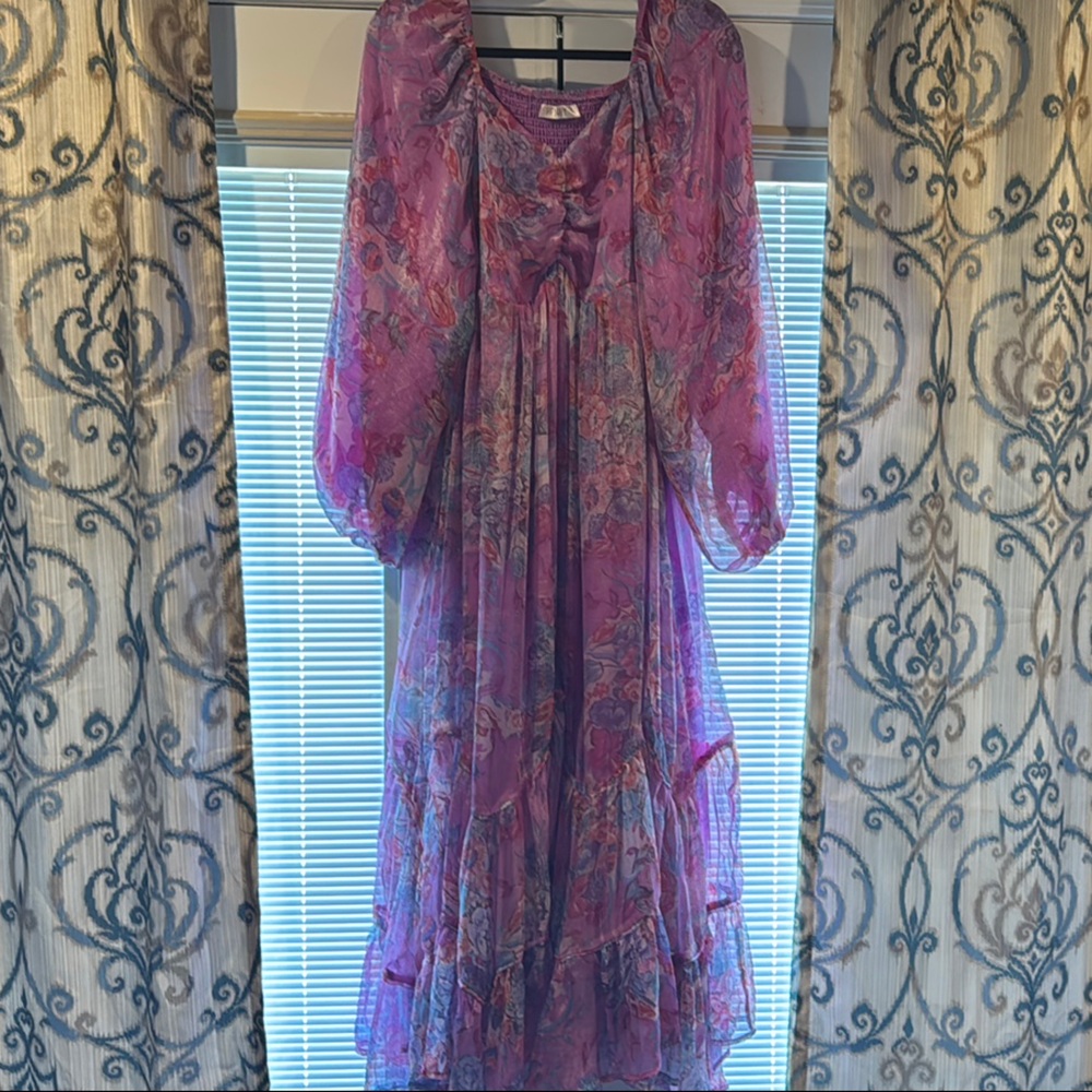 Purple Floral Midi Dress